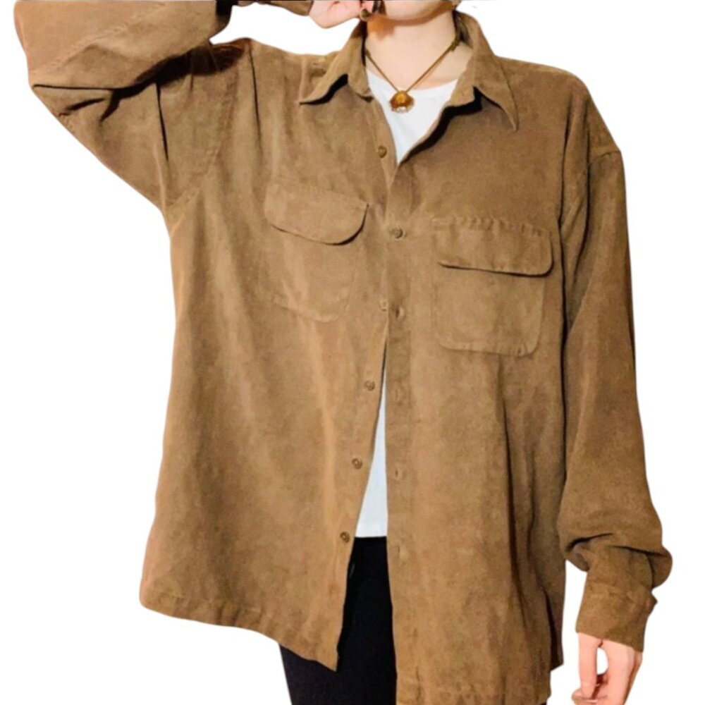 Vintage Camel Suede button down over shirt Size Large